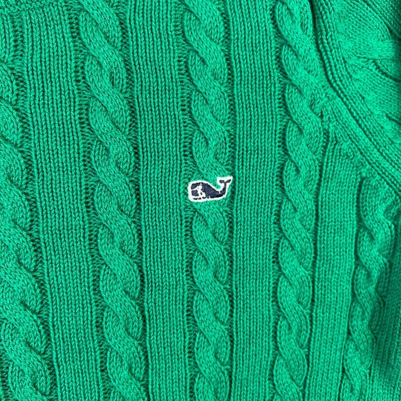 Vineyard Vines Sweater Womens Medium Green Cable Knit Cotton Cashmere Whale - Picture 3 of 6